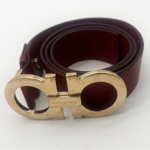 Salvatore Ferragamo Reddish/Brown Leather Belt with Silver Buckle